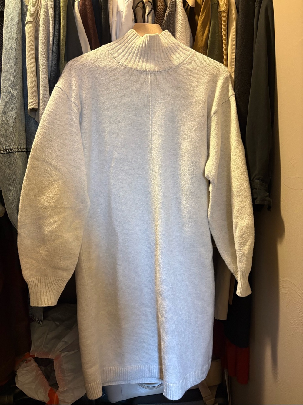 Women’s Cream Mock-Neck Sweater Dress, Longline Knit